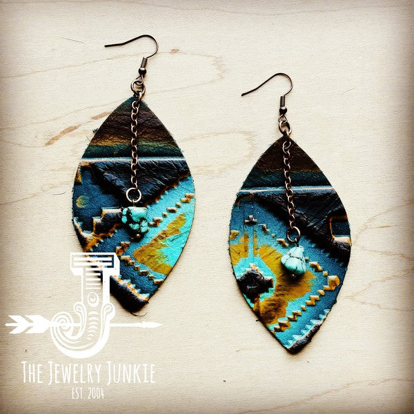 Leather Oval w/Turquoise Drop in Blue Navajo