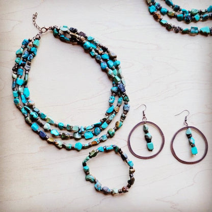 Genuine HuBei Turquoise & Wood Drop Earrings