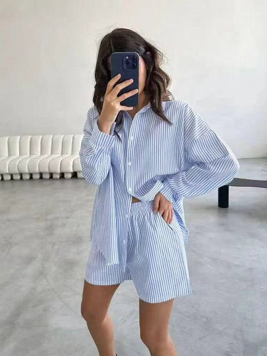 Striped Two Piece Shorts Set