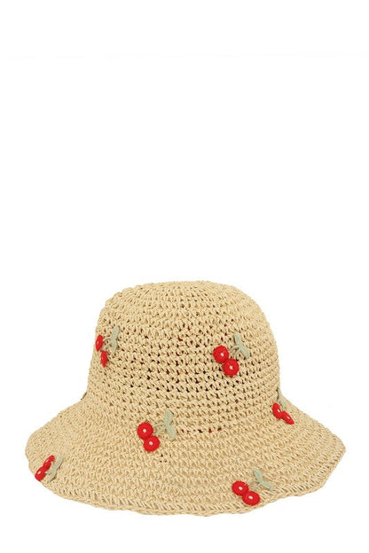 Cherry Patched Straw Bucket Hat