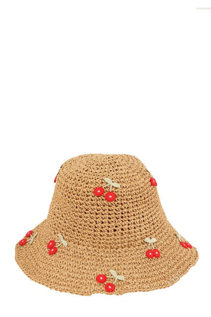 Cherry Patched Straw Bucket Hat