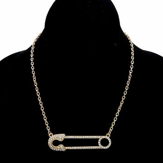 Safety Pin Rhinestone Chunky Chain Necklace