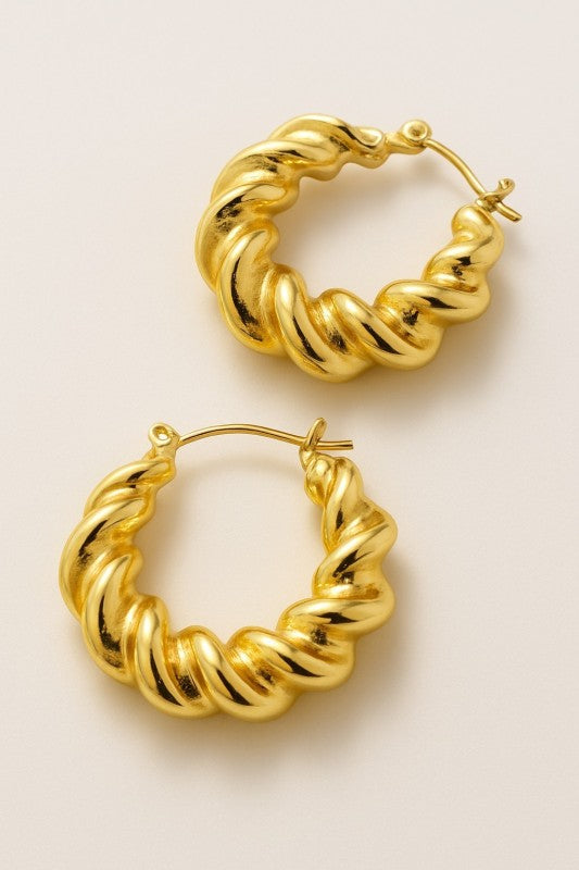 Stainless Steel Textured 3D Chunky Hoop Earrings