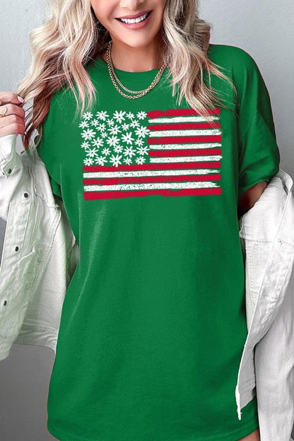 Floral American Flag Graphic Heavy Cotton Tee