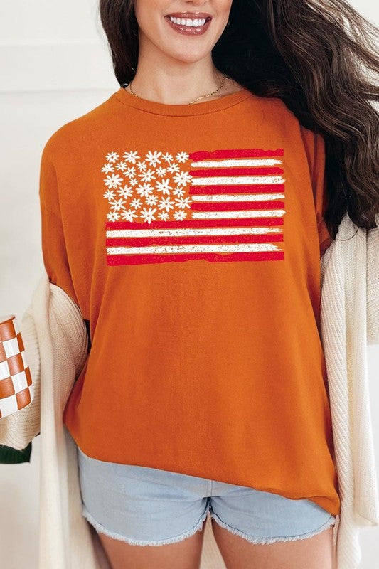Floral American Flag Graphic Heavy Cotton Tee
