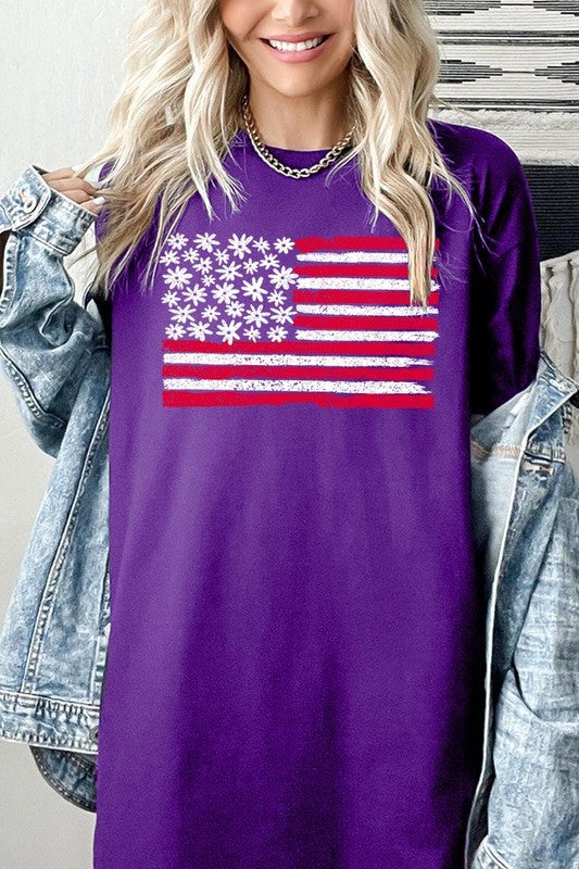 Floral American Flag Graphic Heavy Cotton Tee