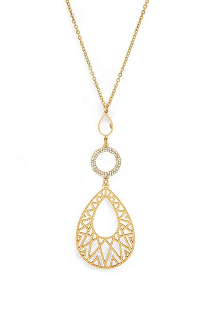 Filigree Teardrop Crystal Accent Pendant Necklace