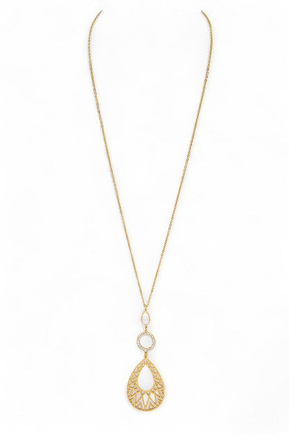 Filigree Teardrop Crystal Accent Pendant Necklace