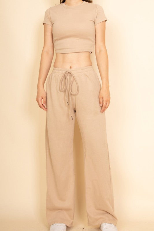 Relaxed Fit Top and Wide-Leg Pants Set