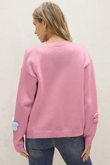 Cute Knitted Floral Pattern Button Up Cardigan