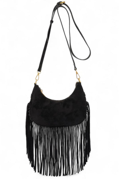 Faux Suede Fringe Boho Crossbody Bag