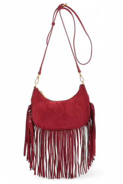 Faux Suede Fringe Boho Crossbody Bag
