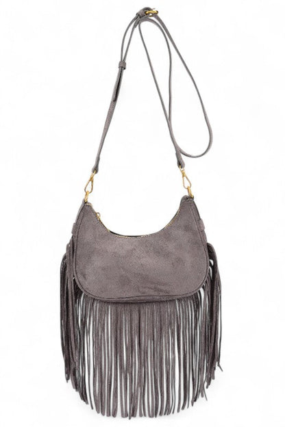 Faux Suede Fringe Boho Crossbody Bag