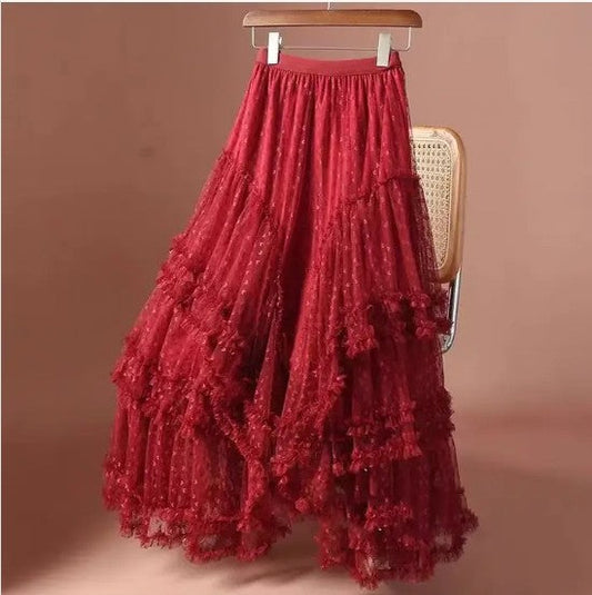 Miss Sparkling | Mesh Ruffle Maxi Skirt