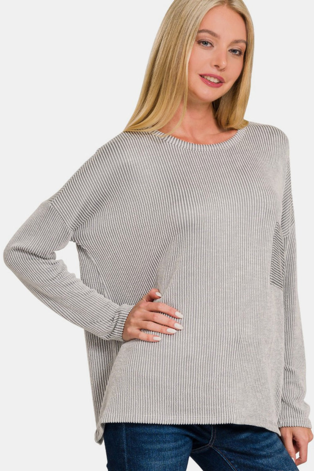 Zenana Ribbed Striped Long Sleeve T-Shirt