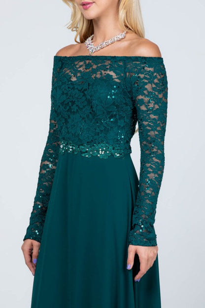 La Scala Long Sleeve Lace and Chiffon A-Line Gown