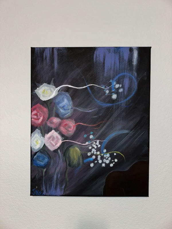 One of a Kind Hand Painted Abstract Flowers Wall Art Original Art Acrylic & Oil Painting on Canvas