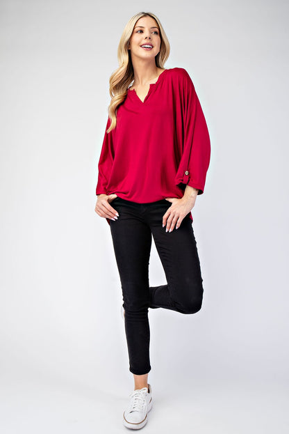 Celeste Full Size Notched Three-Quarter Sleeve Blouse