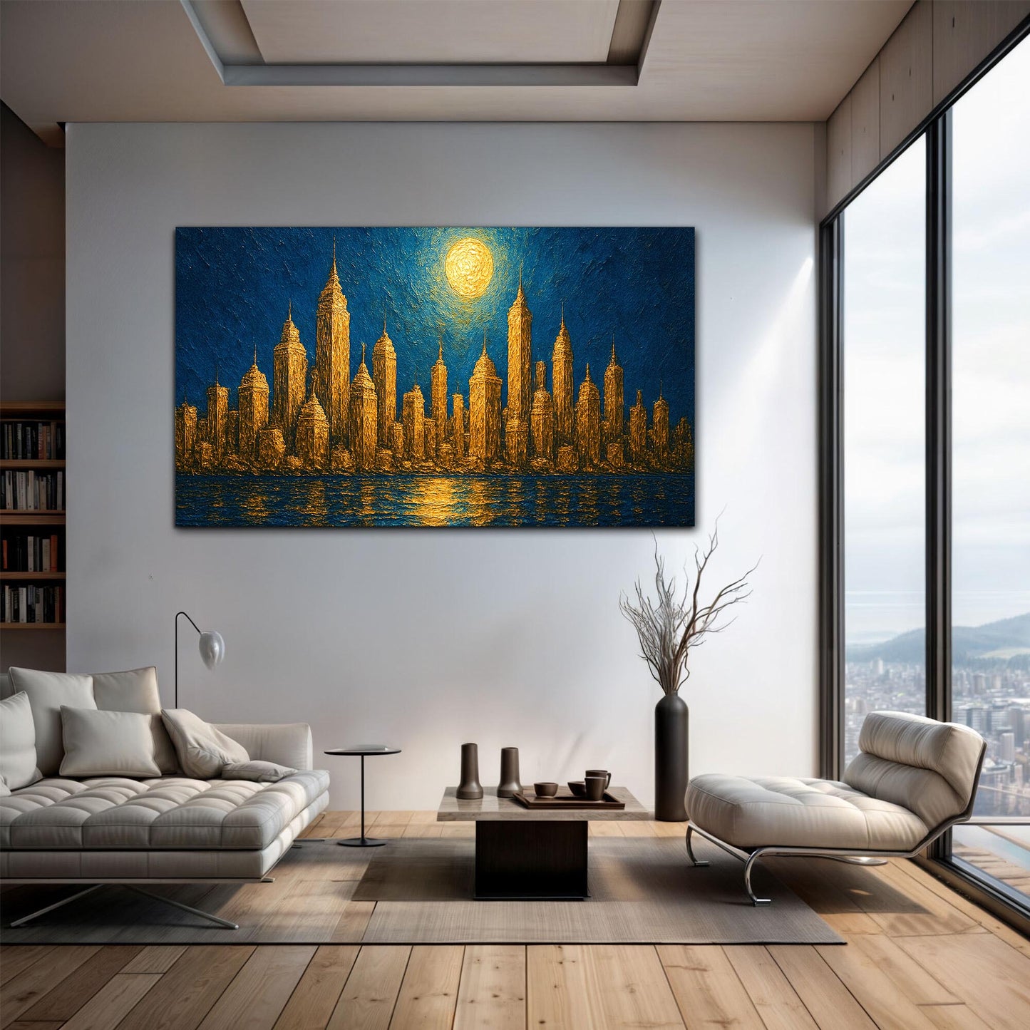 Golden Metropolis Cityscape Impasto Wall Art