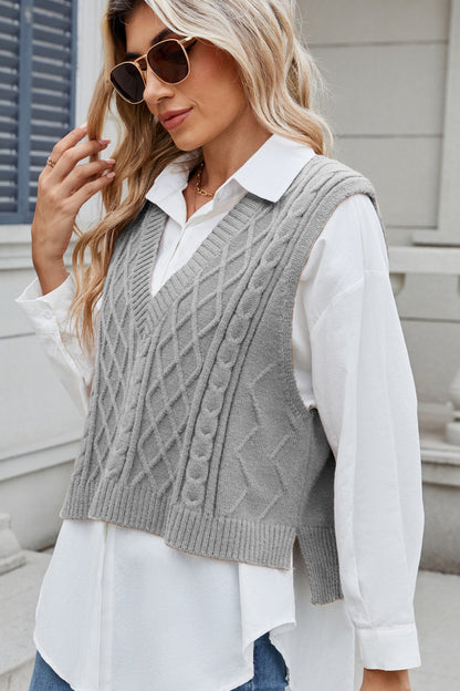 Cable-Knit V-Neck Sweater Vest