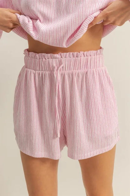 HYFVE Off Shoulder Top and Shorts Set in Pink & White