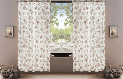 DaDa Bedding Set of 2-Pieces Hint of Mint Dainty Floral Pink Roses Cottage Sheer Window Panel Curtains (JHW3036)