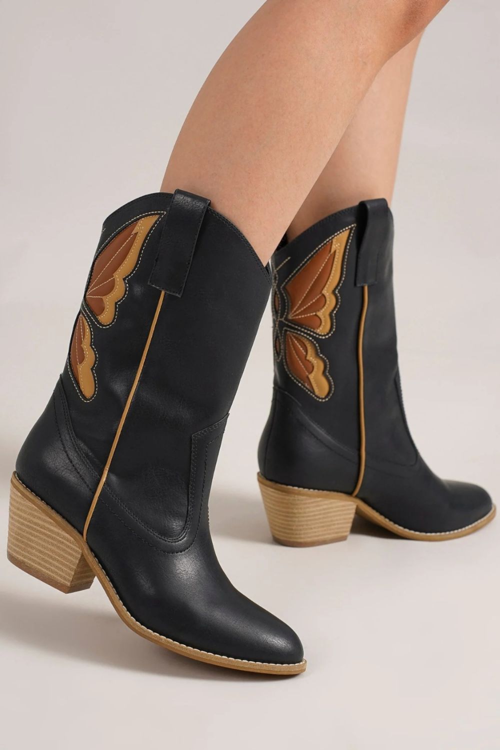 Beast Fashion Butterfly Cut Detail Point Toe Western Cowgirl Boots