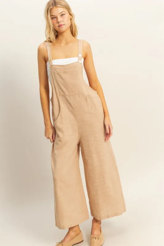 HYFVE Textured Wide Leg Overall in Taupe