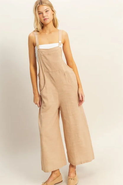 HYFVE Textured Wide Leg Overall in Taupe