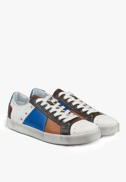 Sepol Waco Men's Distressed Sneaker White Blue