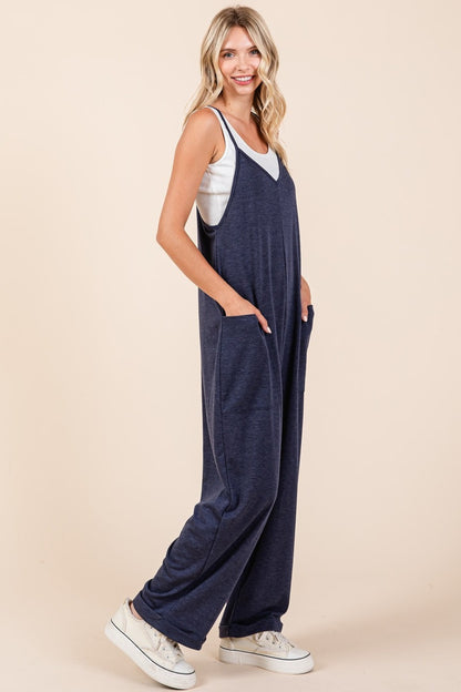 Mittoshop Patch Pocket Wide Leg Sleeveless Jumpsuit