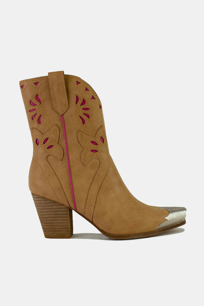 Beast Fashion Cut-Out Floral Embroidery Western Cowgirl Boots