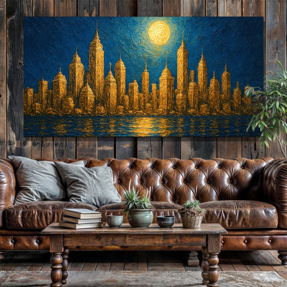 Golden Metropolis Cityscape Impasto Wall Art