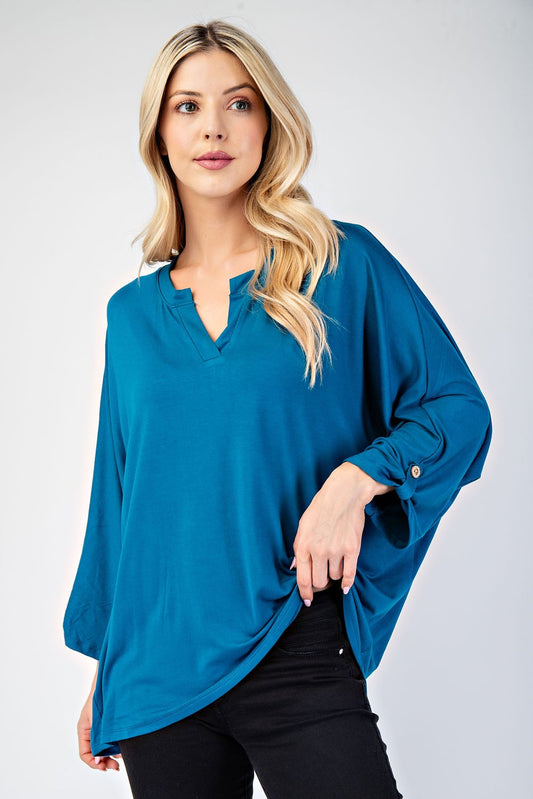 Celeste Full Size Notched Three-Quarter Sleeve Blouse