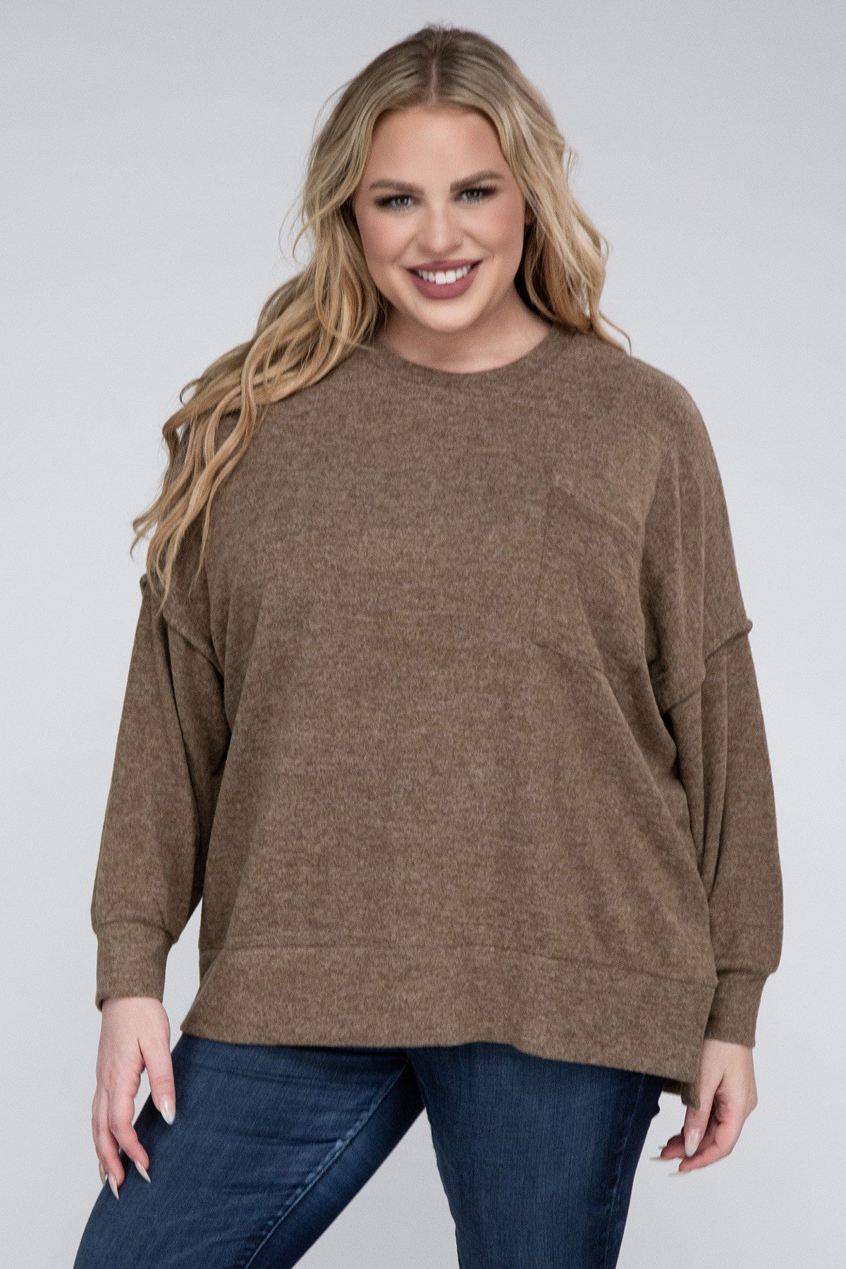 Plus Brushed Melange Drop Shoulder Oversized Sweater