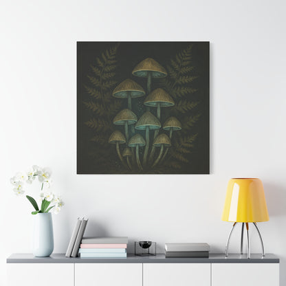 Dark Academia Mystical Mushrooms Wall Art - Vintage Style Canvas Botanical Poster