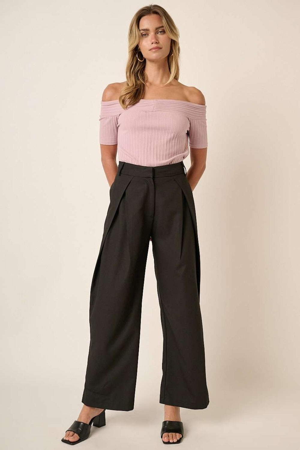 Mittoshop Deep Pleated High Waisted Wide Leg Pants