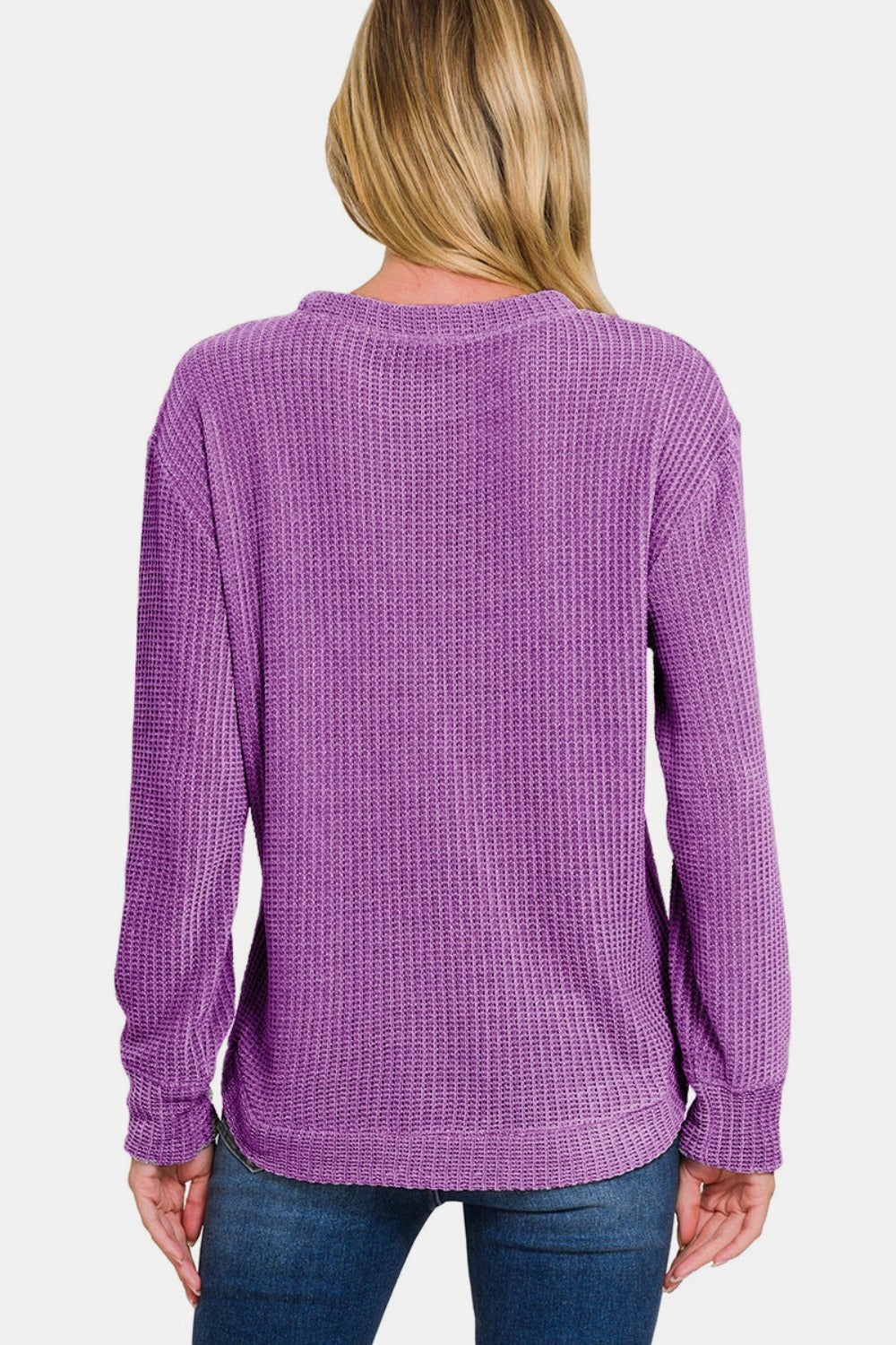 Zenana Chenille Waffle Round Neck Sweater