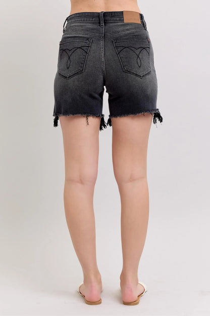 Judy Blue Full Size Long Cut Off 2 Button Dad Denim Shorts Plus Size