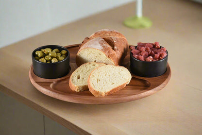 Charcuterie / Serving Tray w/ 2 Ceramic Bowls w/ Lids