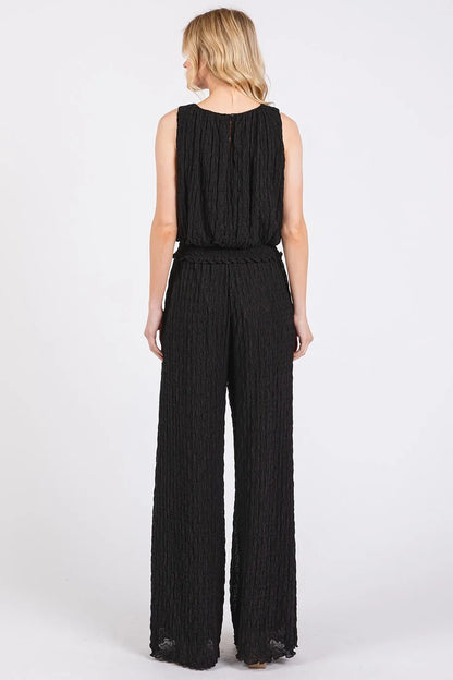 Mittoshop Textured Stretchy Crop Tank and Pants Set in Black