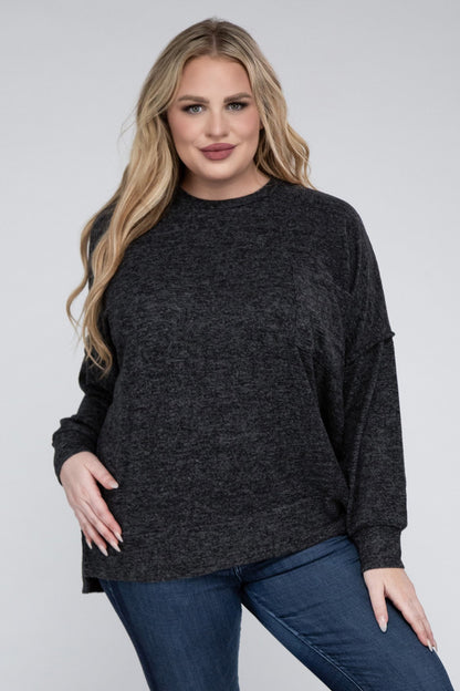 Plus Brushed Melange Drop Shoulder Oversized Sweater