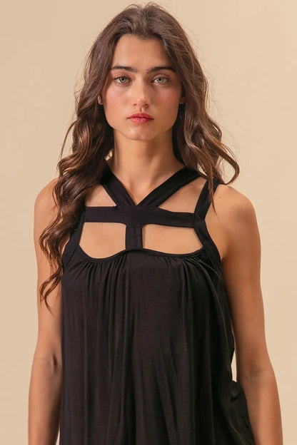 BiBi Rayon Span Jersey Cut Out with Straps Detailed in Black