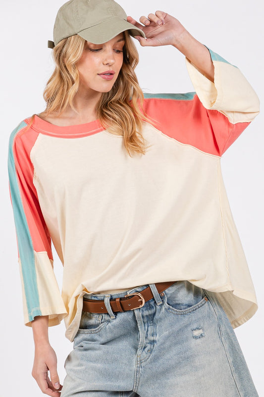 SAGE + FIG Color Block Curved Hem T-Shirt