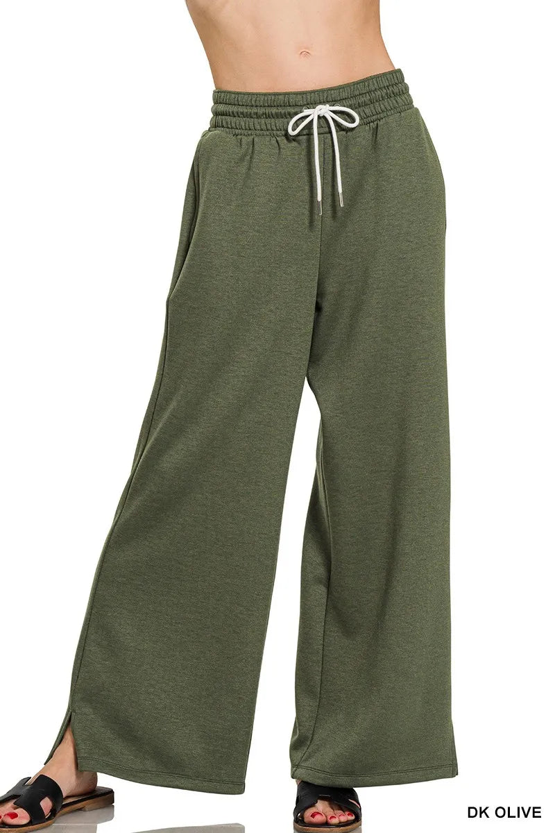 Zenana Scuba Drawstring Pants in Olive