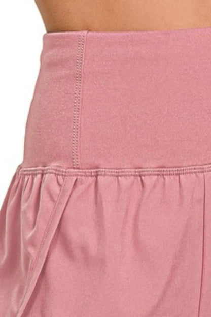 Zenana High Waisted Zippered Back Pocket Running Shorts in Rose