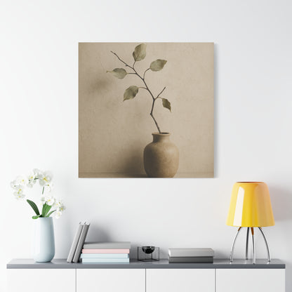 Japandi Style Wabi-Sabi Dried Branch - Minimalist Beige & Earth Tone Canvas Wall Art