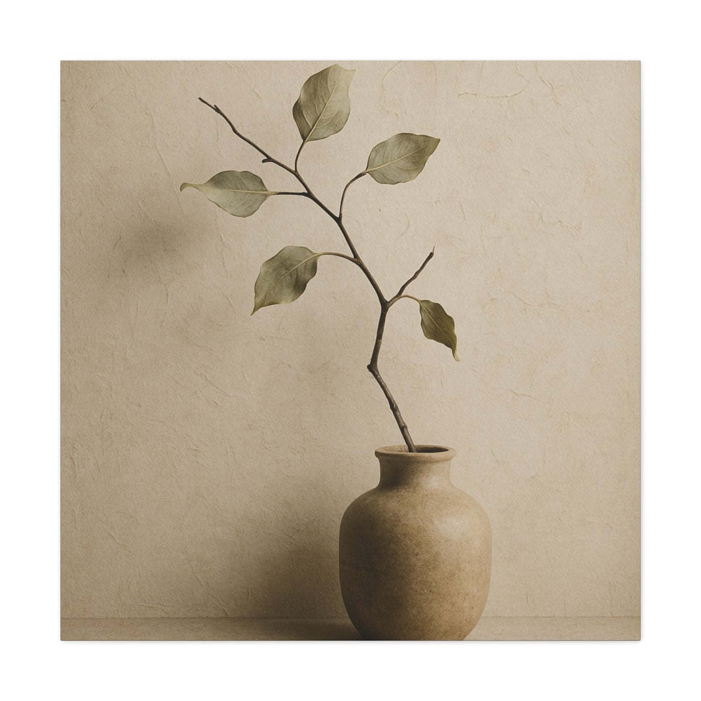Japandi Style Wabi-Sabi Dried Branch - Minimalist Beige & Earth Tone Canvas Wall Art