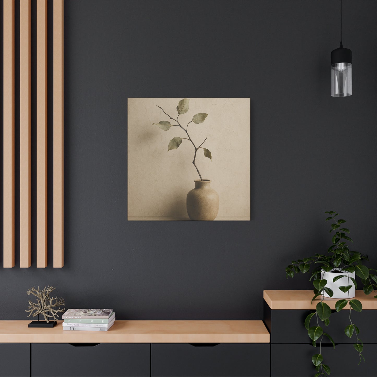 Japandi Style Wabi-Sabi Dried Branch - Minimalist Beige & Earth Tone Canvas Wall Art