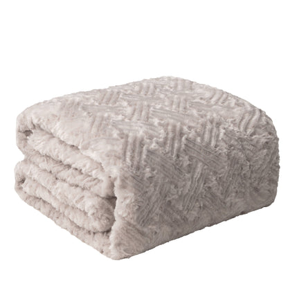 DaDalogy Bedding Lavender Grey Faux Fur Throw Blanket - Dreamy Geometric Embossed Sherpa Backside - Super Soft Warm Cozy Plush Fluffy